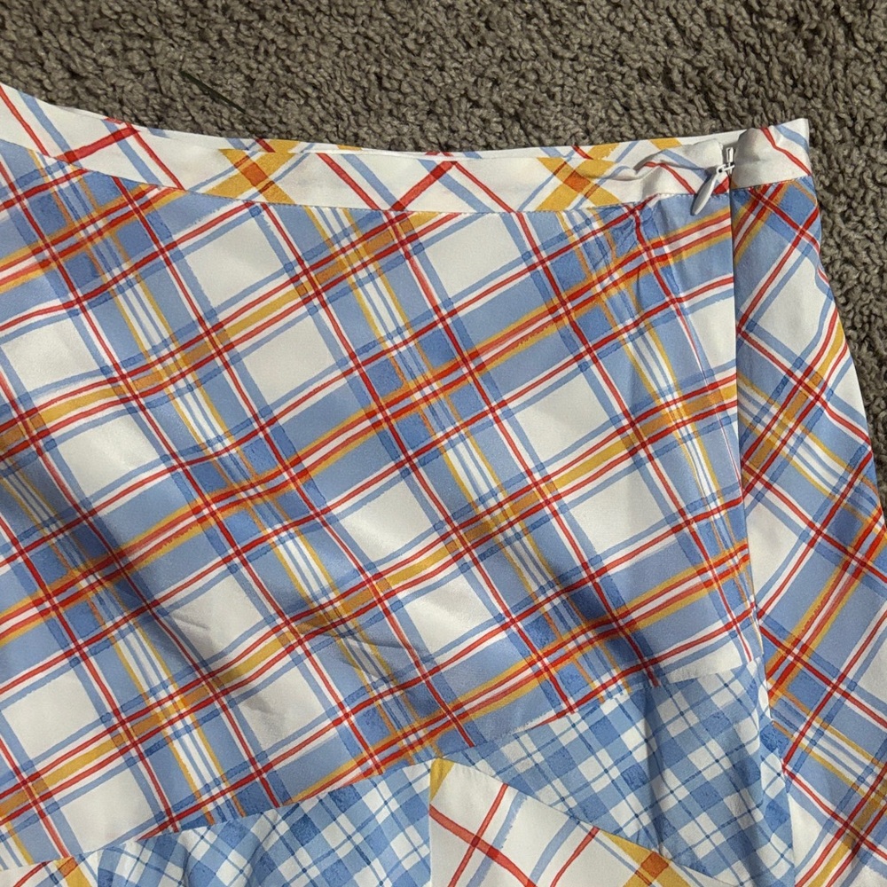 Veronica Beard Asymmetrical Handkerchief Skirt Blue and Yellow Plaid, Size 2 - Picture 4 of 8